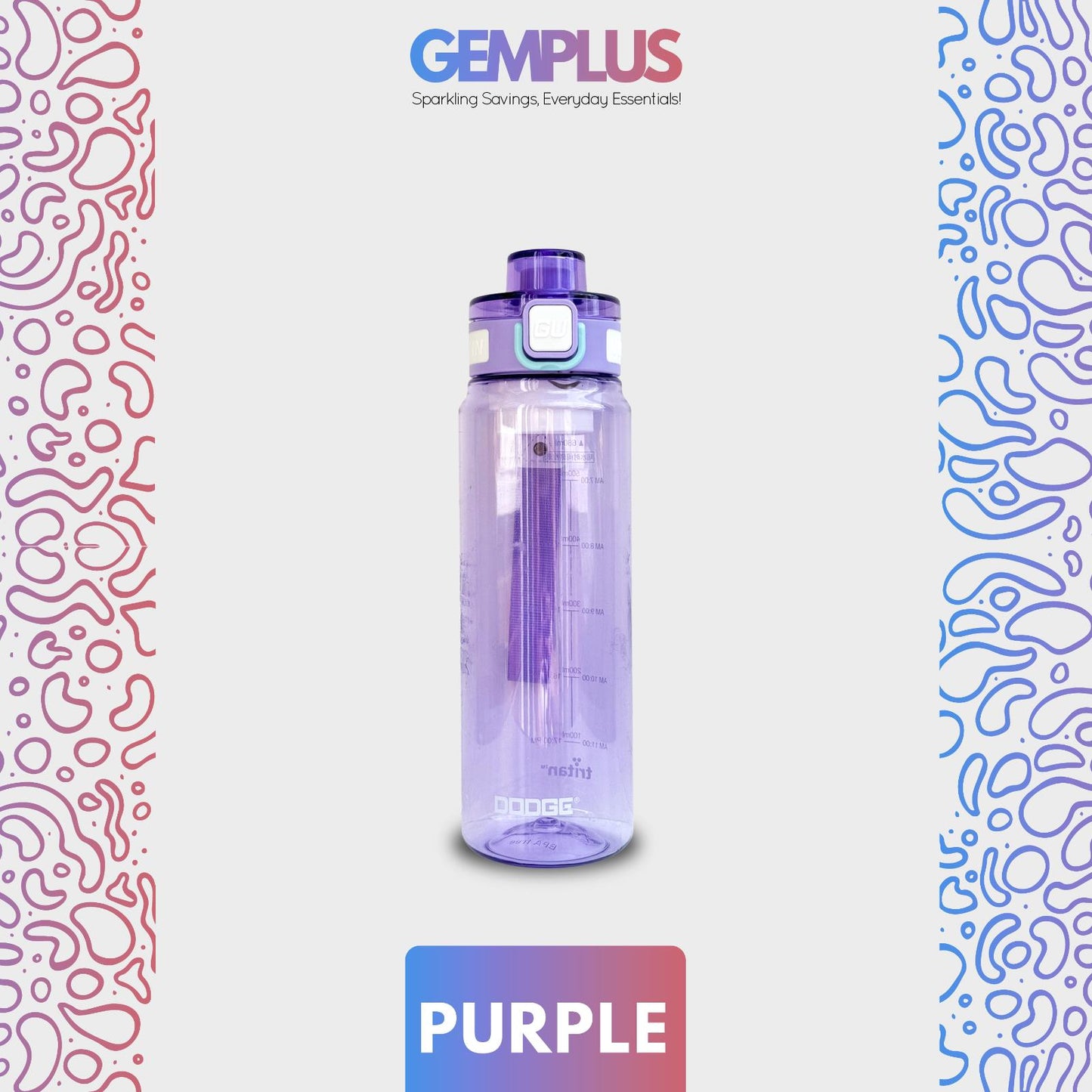 GEM+| 680ml Reusable Water Bottle with Straw BPA Leakproof Sports Gym Travel