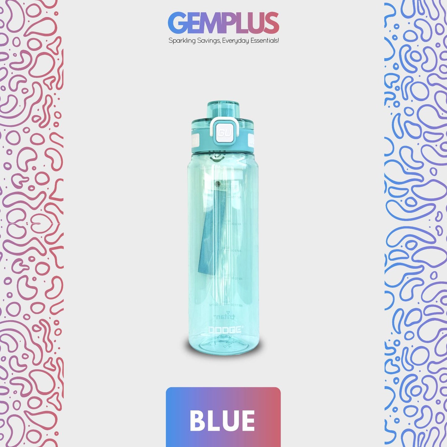 GEM+| 680ml Reusable Water Bottle with Straw BPA Leakproof Sports Gym Travel