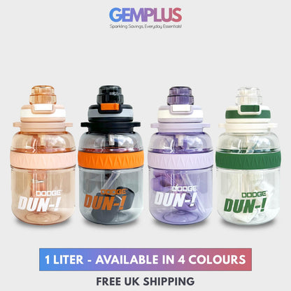 GEM+| 1 Liter Reusable Water Bottle with Straw BPA Leakproof Sports Gym Travel