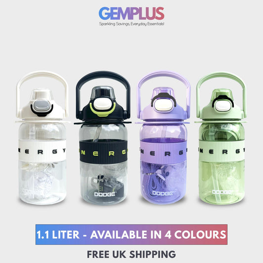 GEM+| 1.1 Liter Reusable Water Bottle with Straw BPA Leakproof Sports Gym Travel
