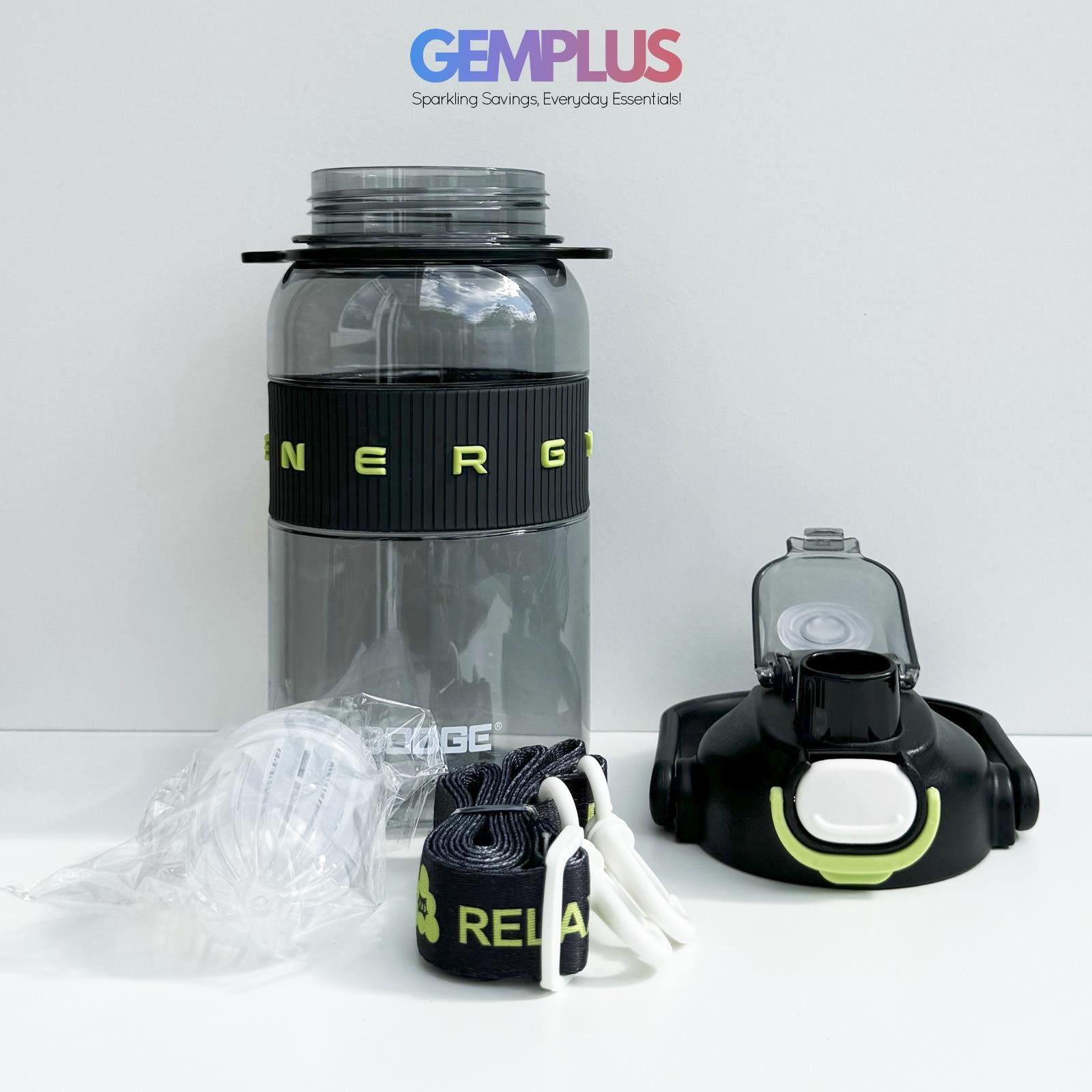 GEM+| 1.1 Liter Reusable Water Bottle with Straw BPA Leakproof Sports Gym Travel