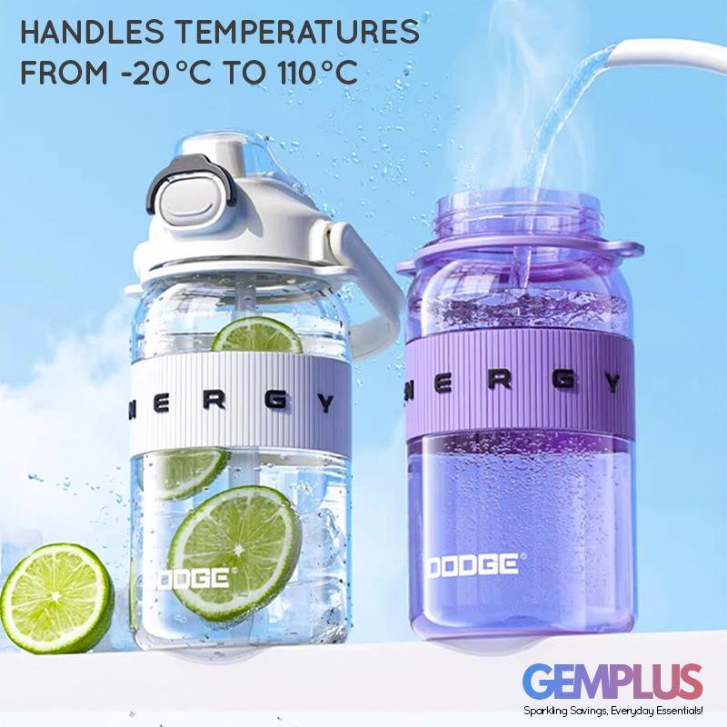 GEM+| 1.1 Liter Reusable Water Bottle with Straw BPA Leakproof Sports Gym Travel