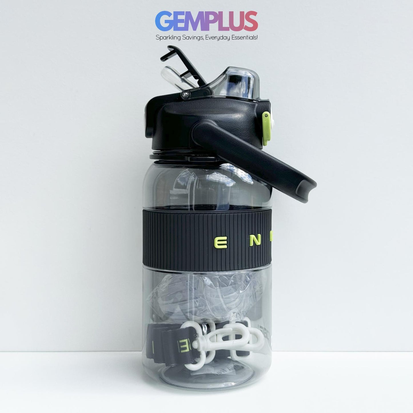 GEM+| 1.1 Liter Reusable Water Bottle with Straw BPA Leakproof Sports Gym Travel