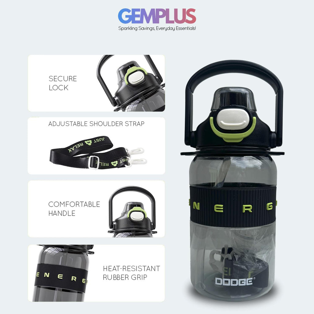 GEM+| 1.1 Liter Reusable Water Bottle with Straw BPA Leakproof Sports Gym Travel