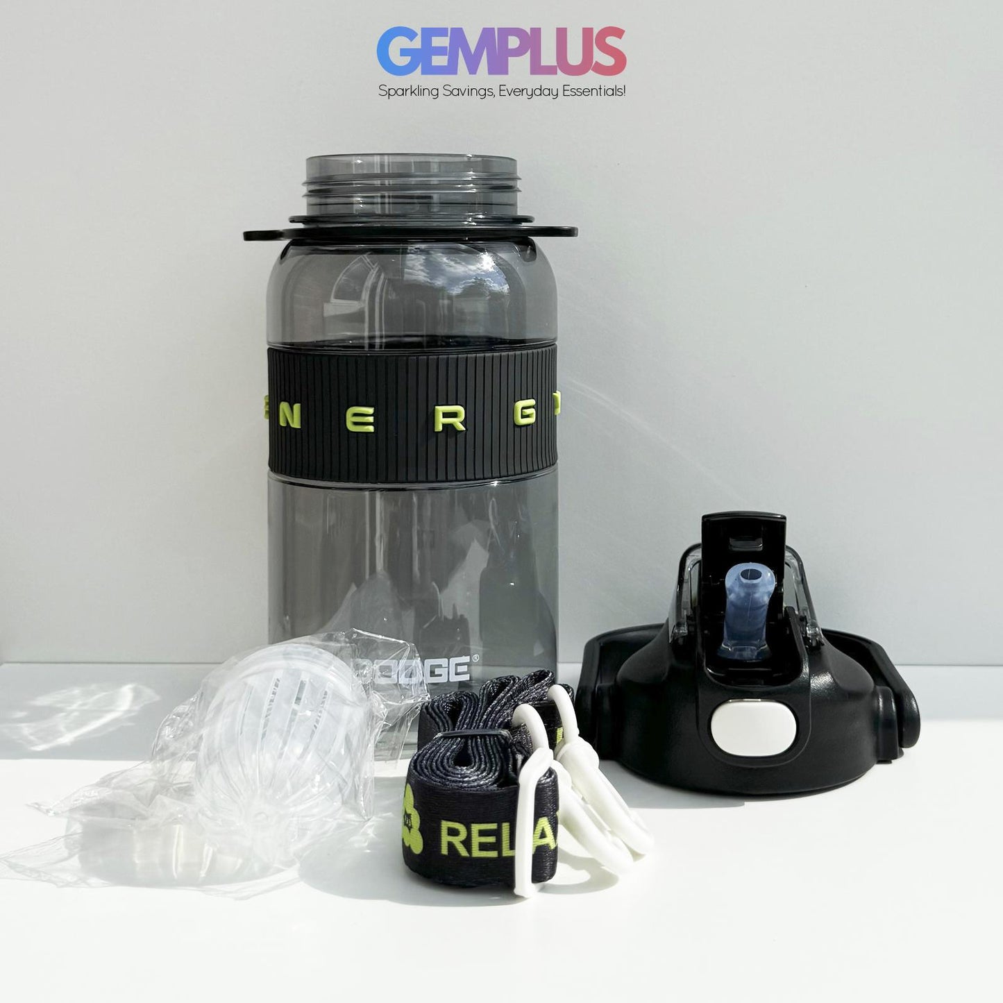 GEM+| 1.1 Liter Reusable Water Bottle with Straw BPA Leakproof Sports Gym Travel
