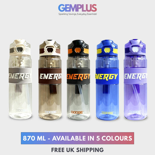 GEM+| 870 ML Reusable Water Bottle with Straw BPA Leakproof Sports Gym Travel