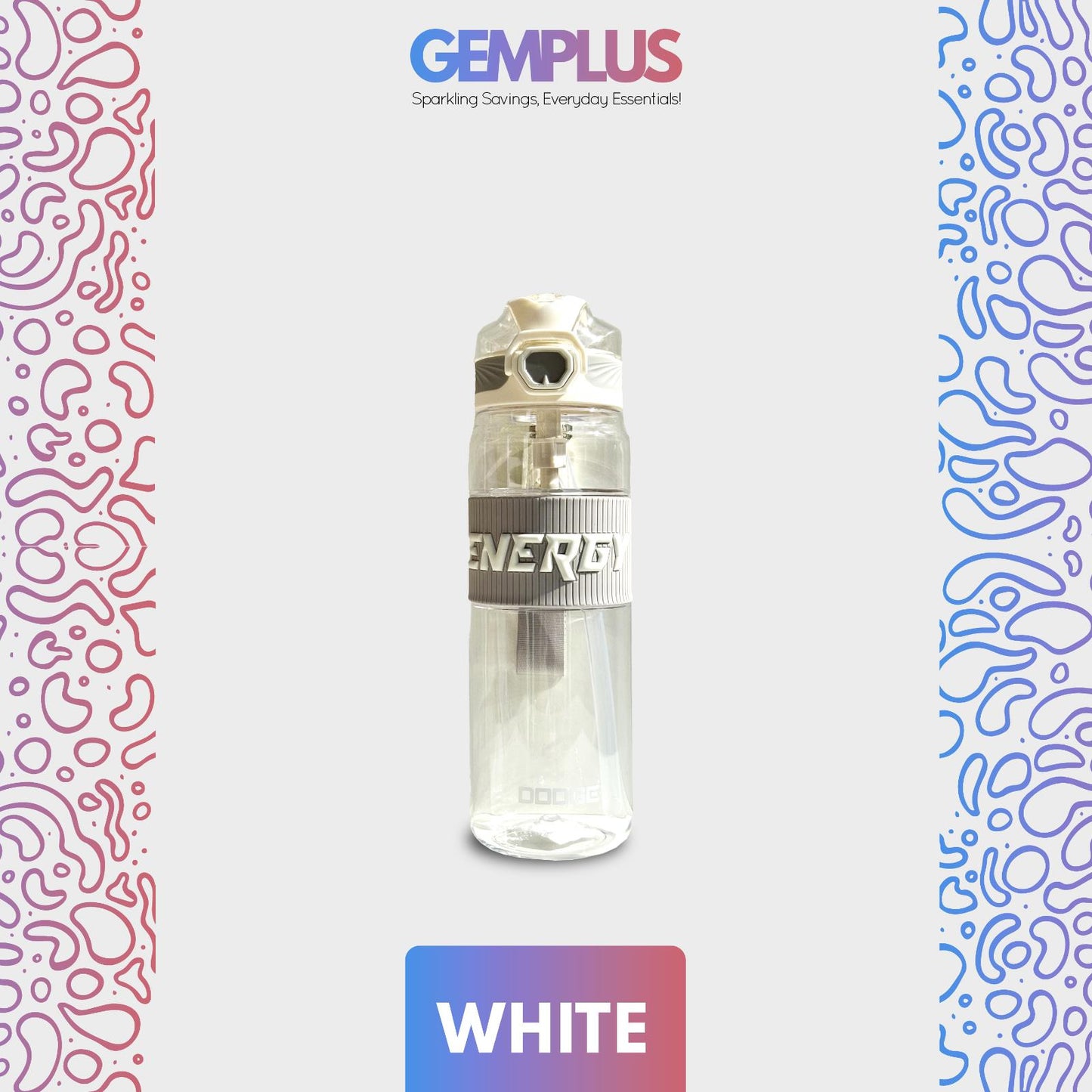 GEM+| 870 ML Reusable Water Bottle with Straw BPA Leakproof Sports Gym Travel