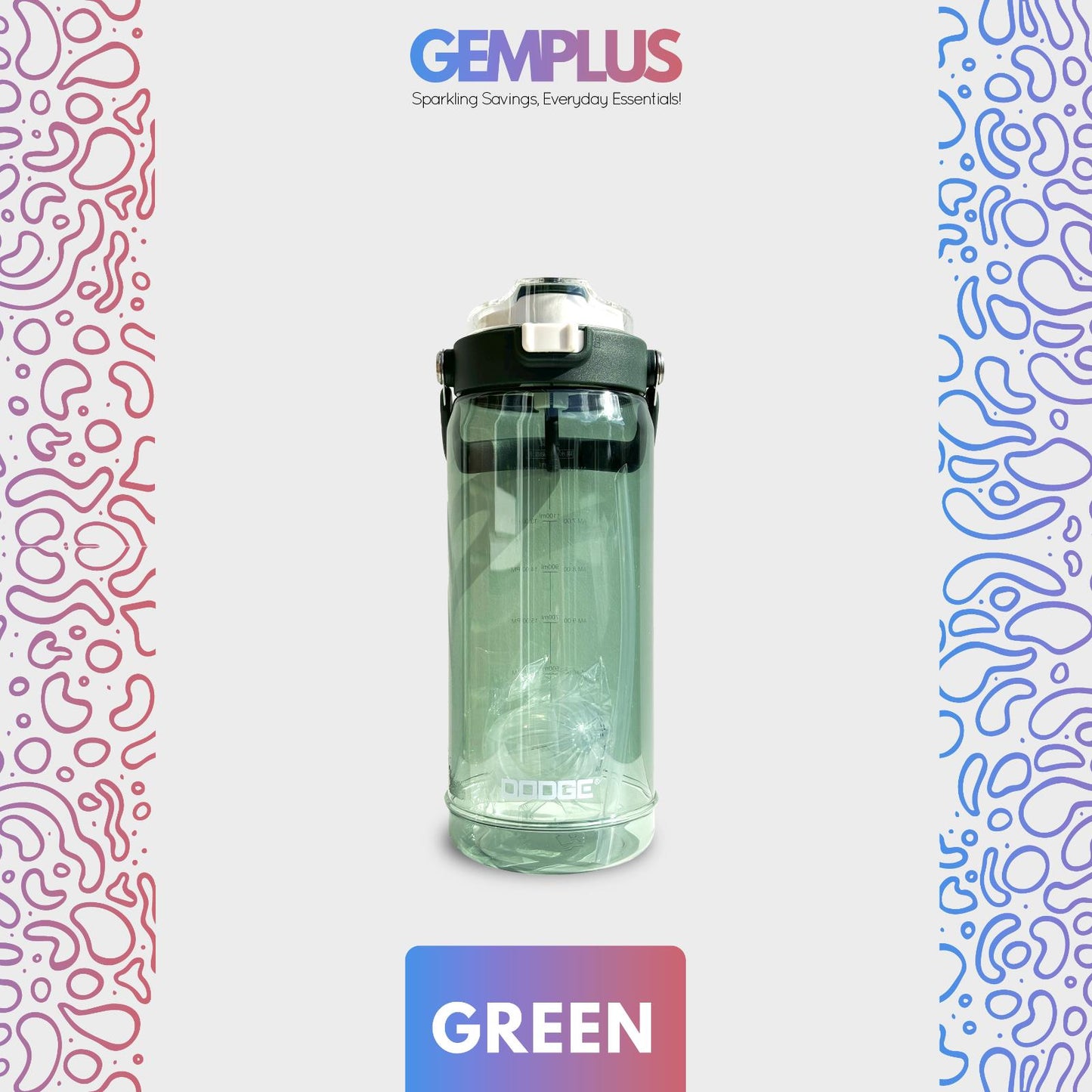 GEM+| 1.6 Liter Reusable Water Bottle with Straw BPA Leakproof Sports Gym Travel