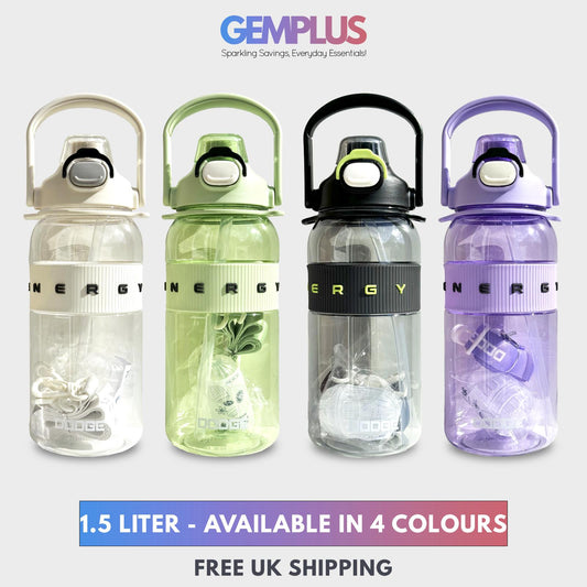 GEM+| 1.5 Liter Reusable Water Bottle with Straw BPA Leakproof Sports Gym Travel