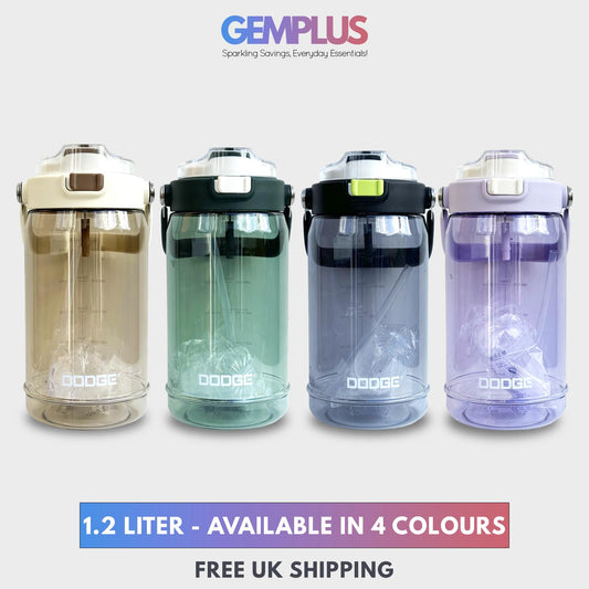 GEM+| 1.2 Liter Reusable Water Bottle with Straw BPA Leakproof Sports Gym Travel