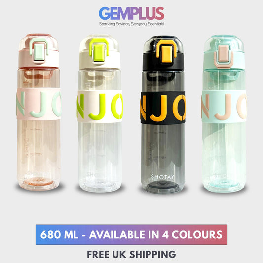 GEM+| 680 ML Reusable Water Bottle with Straw BPA Leakproof Sports Gym Travel