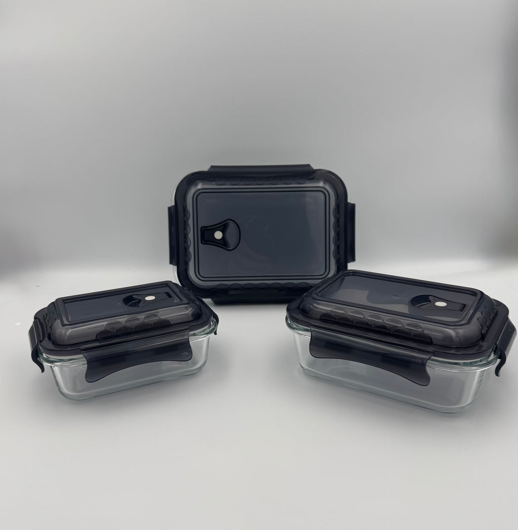 GEM+ | 3pc Borosilicate Glass Food Storage Container Set – Airtight, Leak-Proof & Durable