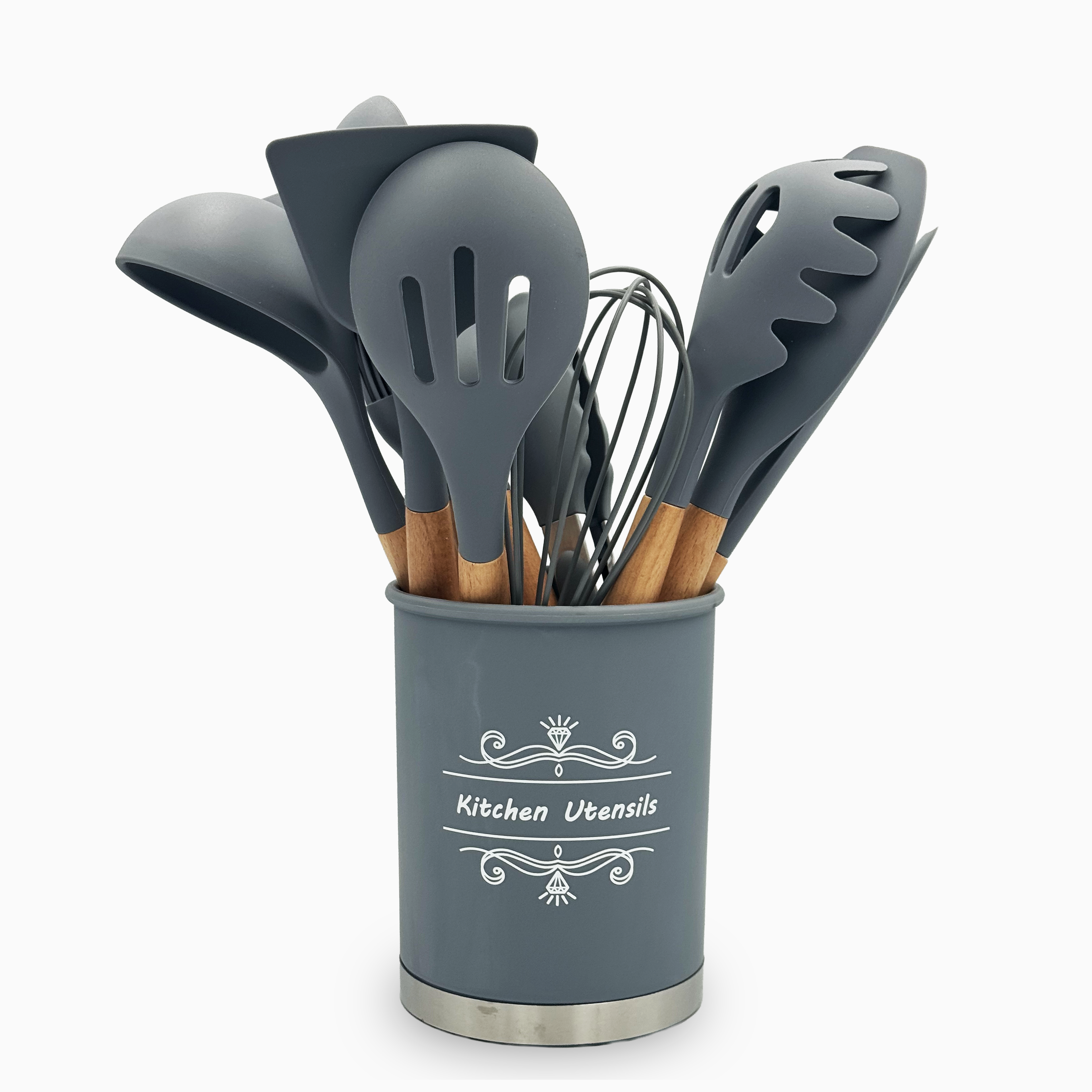 GEM+ | Premium 12-Piece Silicone Cooking & Baking Utensil Set – Non-Stick, BPA-Free, Grey