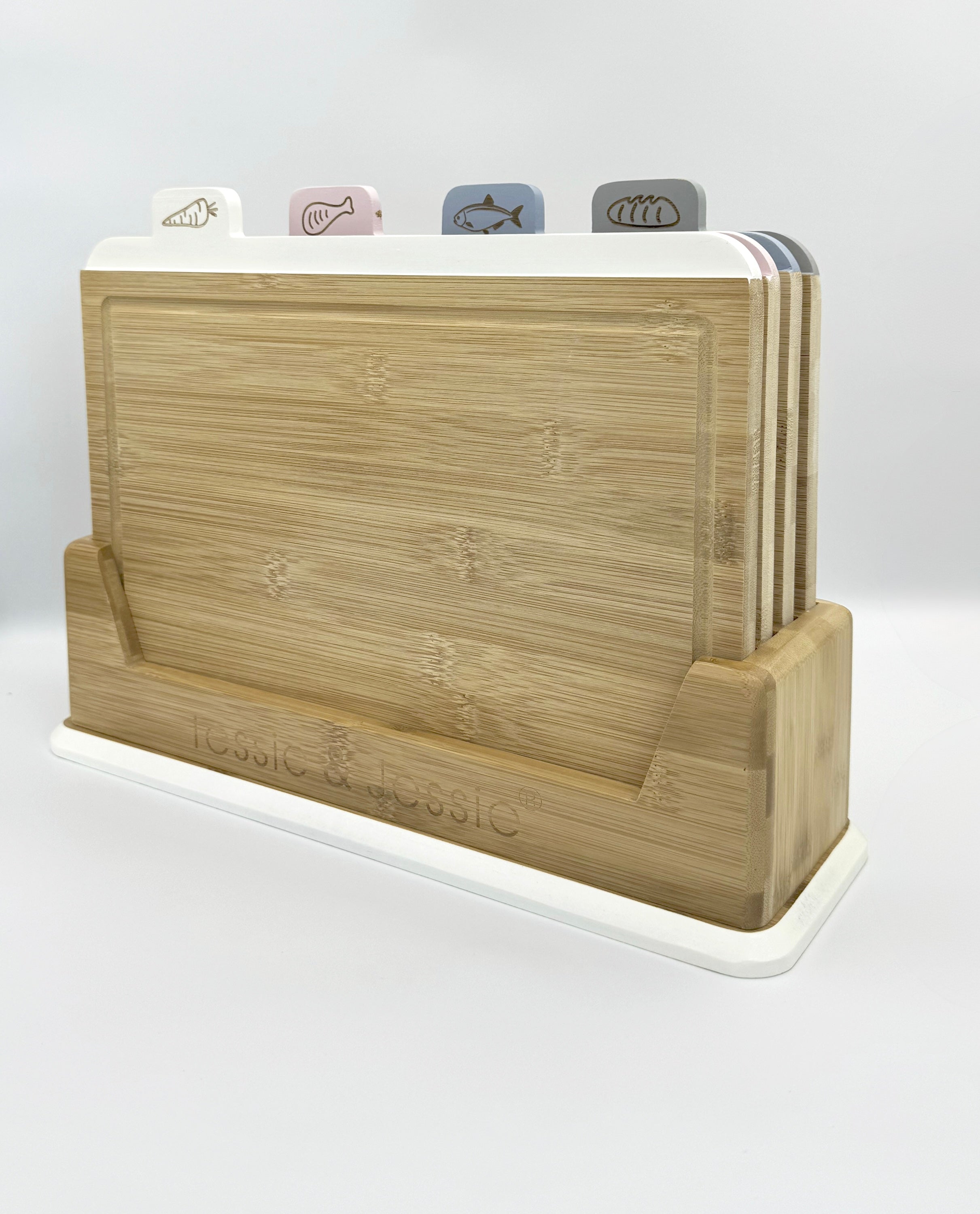 GEM+ | 4 PCS Premium Natural Bamboo Color Coded Chopping Board Set Veggies Meat