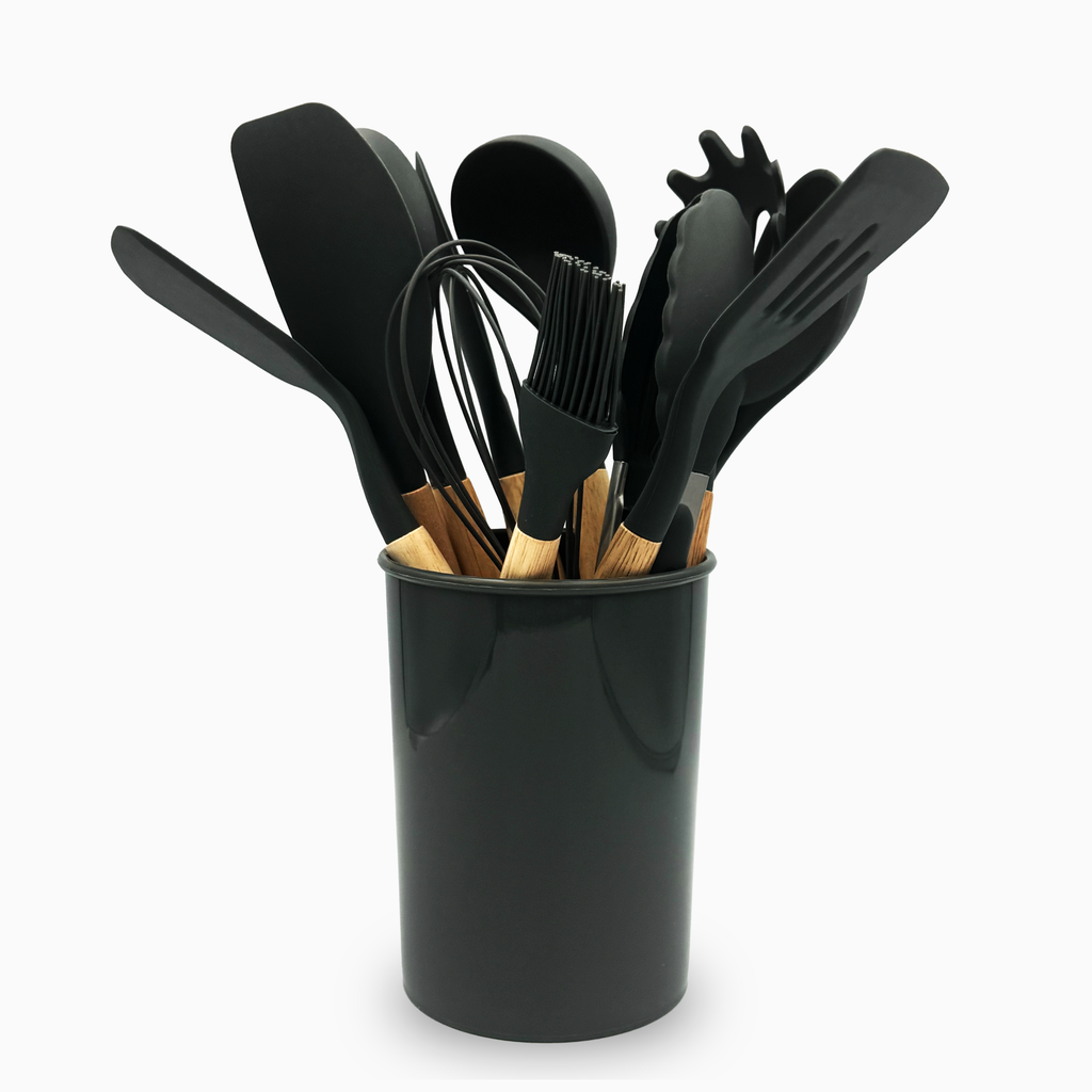 GEM+ | Premium 12-Piece Cooking & Baking Utensil Set Silicone Non-Stick BPA-FREE- Black