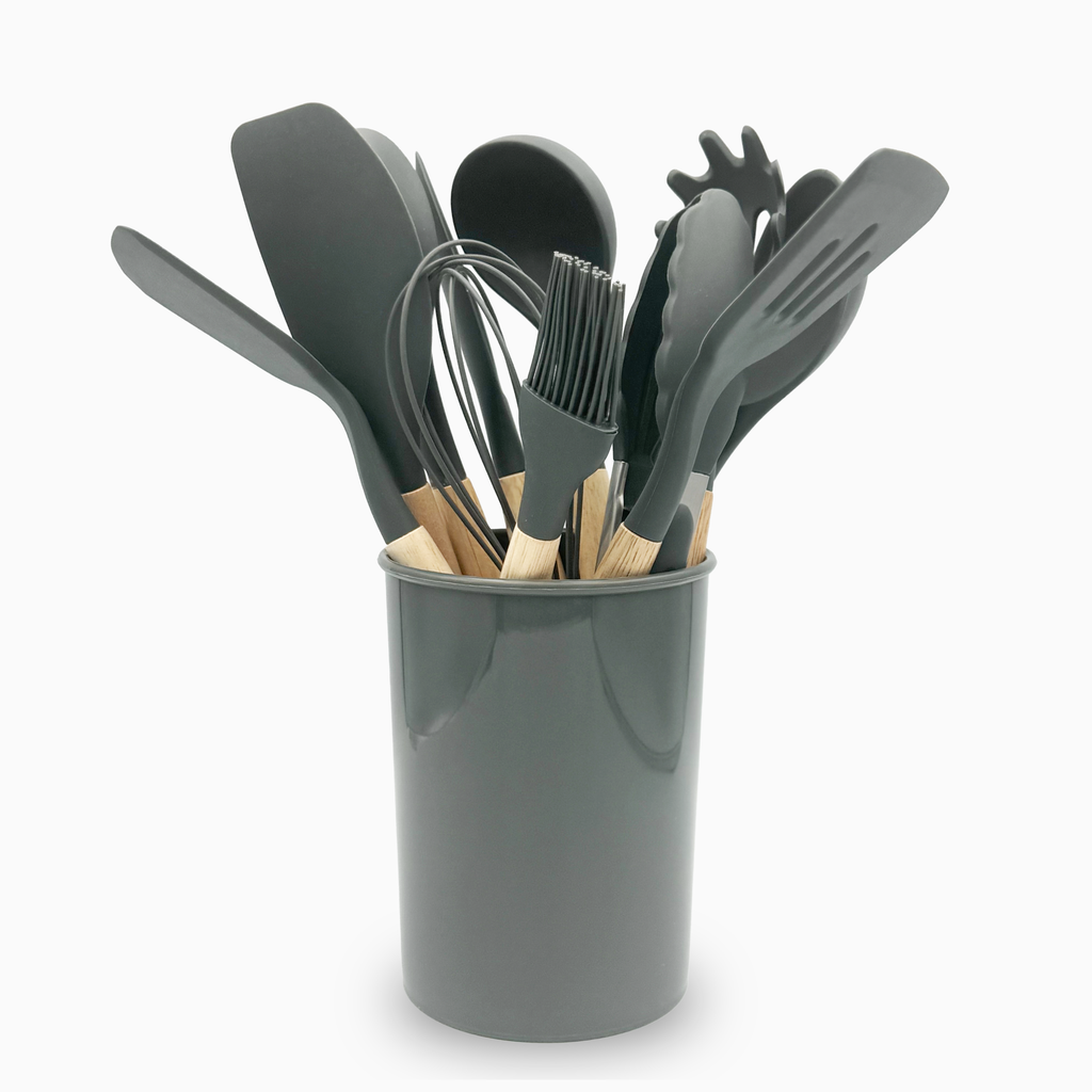 GEM+ | Premium 12-Piece Cooking & Baking Utensil Set Silicone Non-Stick BPA-FREE- Grey