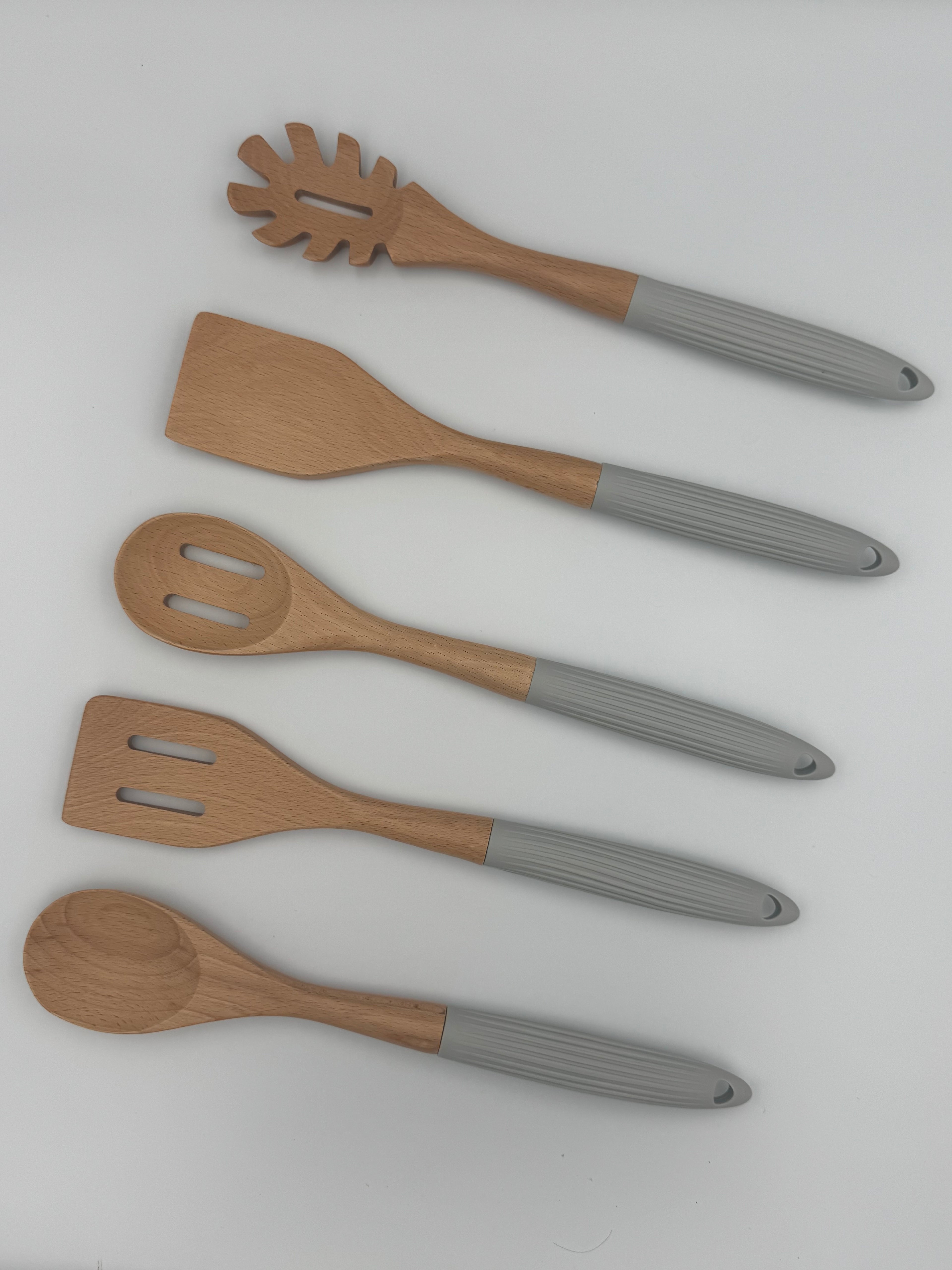 GEM+ | 5-Piece Premium Wooden & Silicone Utensil Set – Heat Resistant - Grey