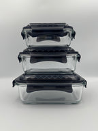 GEM+ | 3pc Borosilicate Glass Food Storage Container Set – Airtight, Leak-Proof & Durable