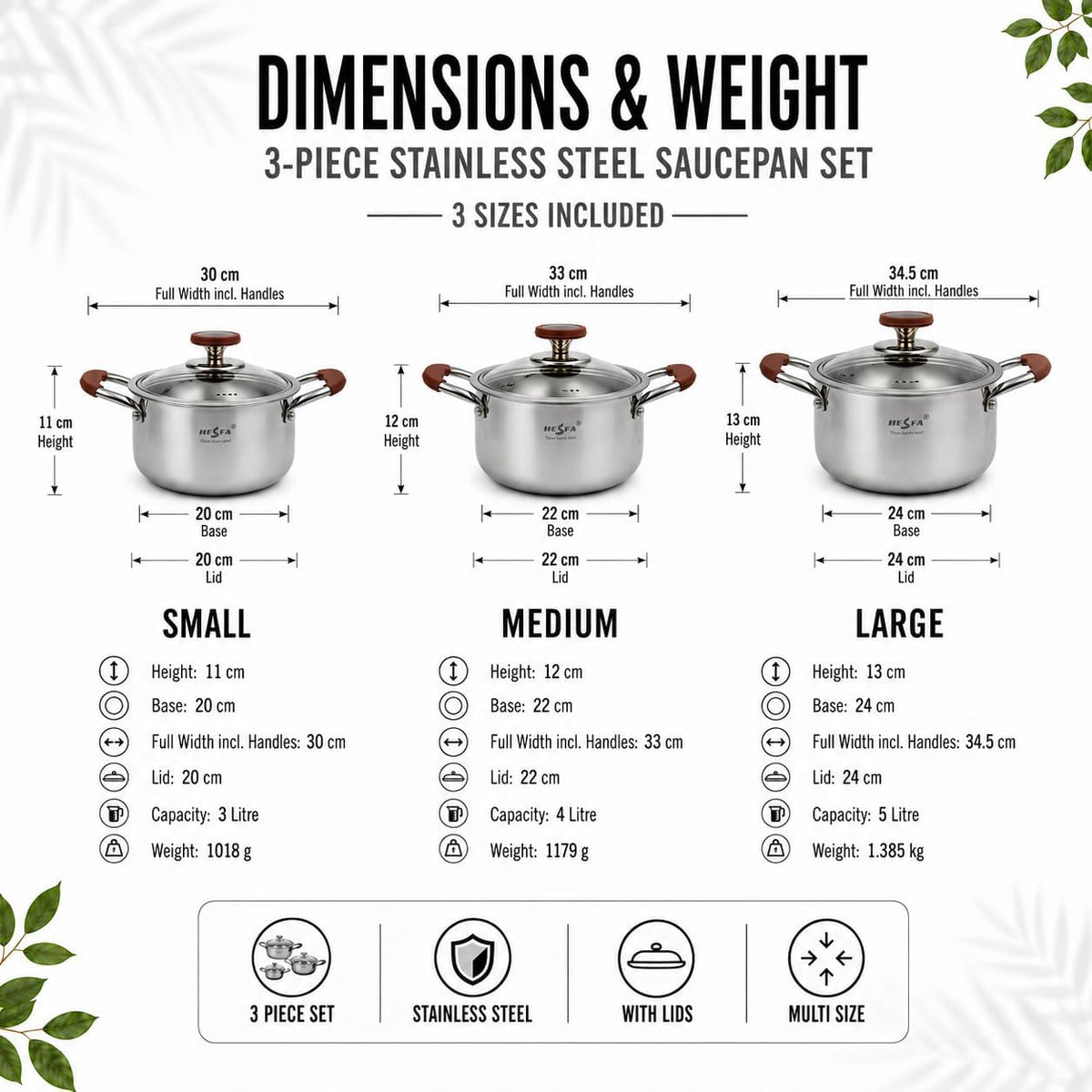 3-Piece Stainless Steel Saucepan Set - GEM+ GEM-052 image 7
