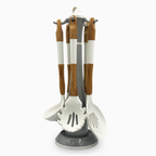 GEM+ | Premium 5 Pcs Wooden Silicone Utensil Set - Heat Resistant - Wood White