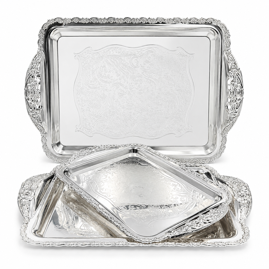 3 Silver-Plated Serving Trays for Tea & Coffee