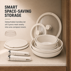17-Piece Non-Stick Induction Cookware Set, Cream
