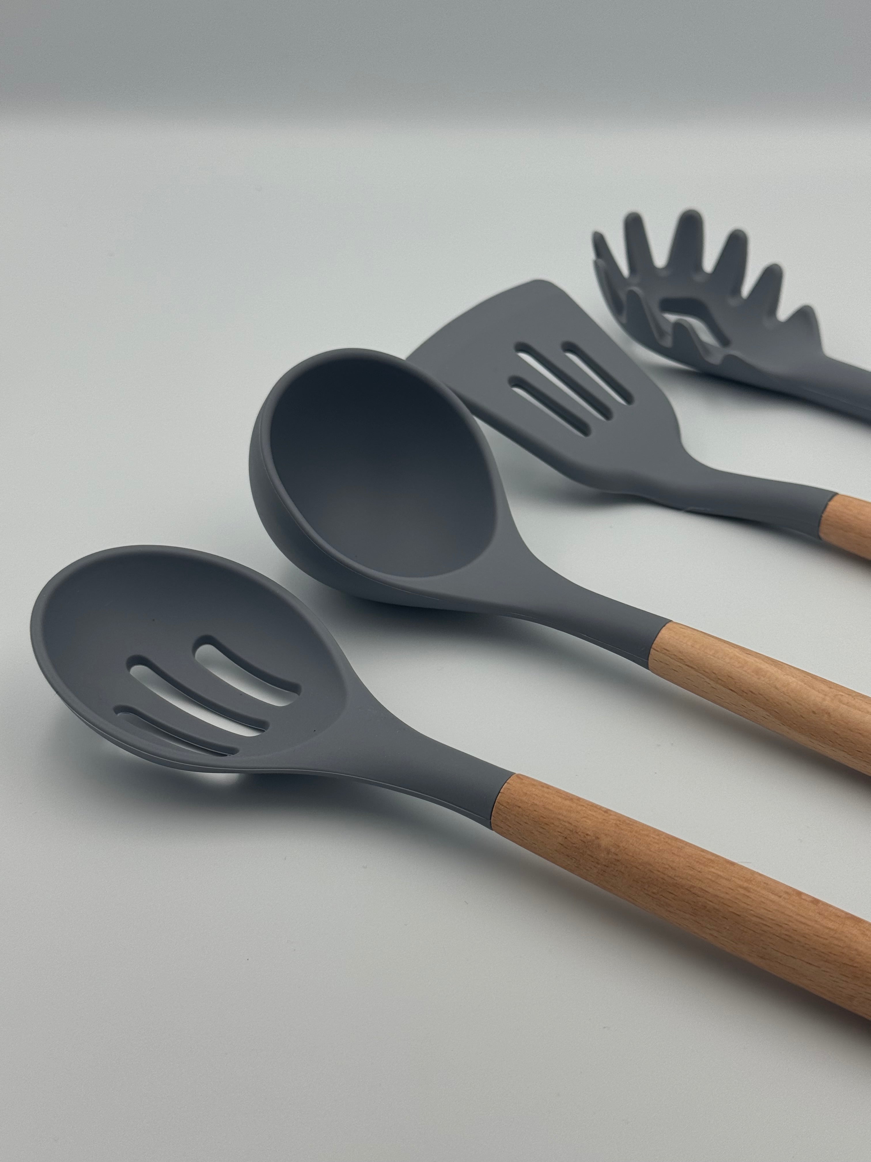 GEM+ | Premium 12-Piece Silicone Cooking & Baking Utensil Set – Non-Stick, BPA-Free, Grey