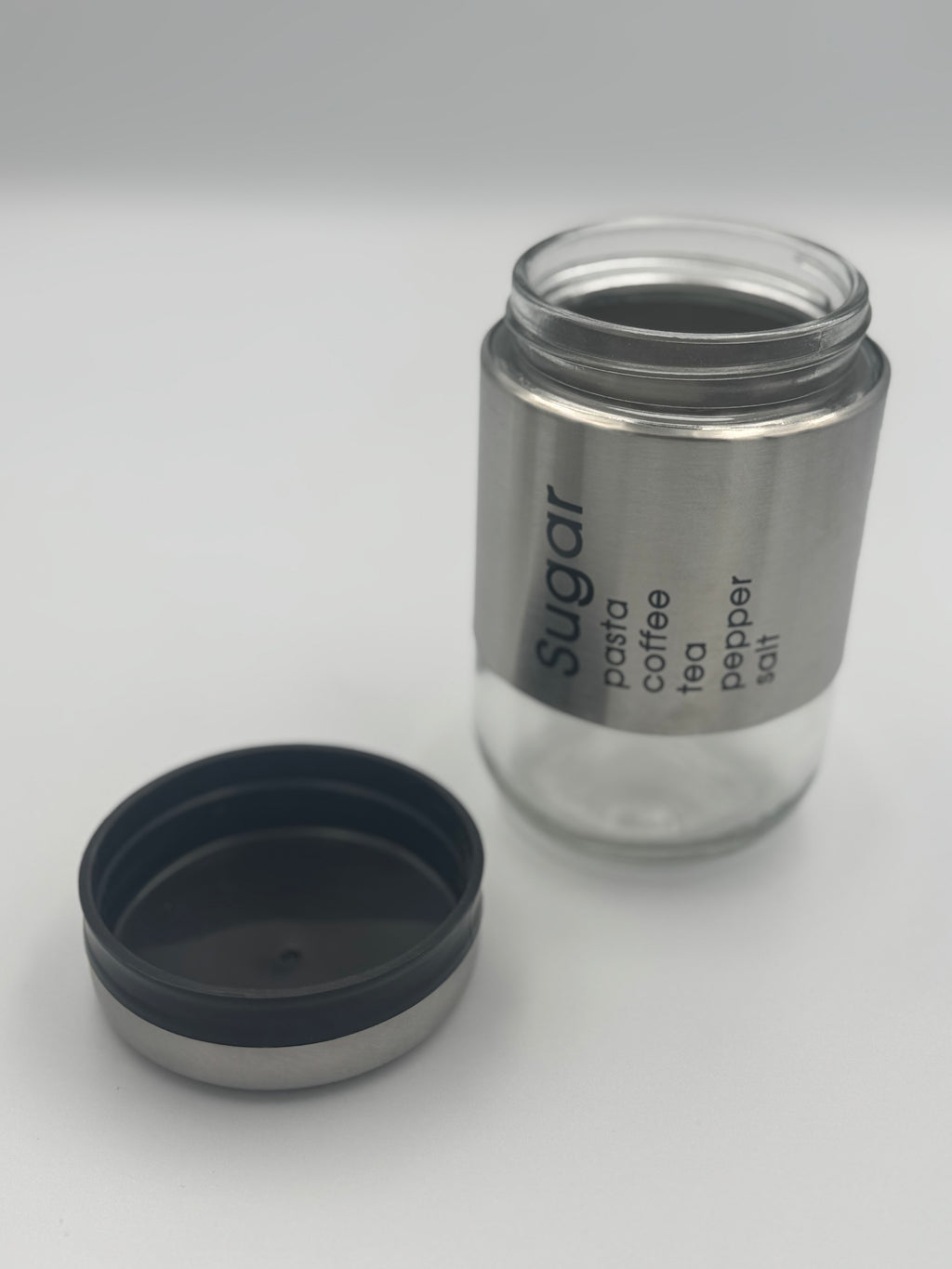GEM+ | Silver 3pc Pre-Labelled Glass Kitchen Storage Jar Set