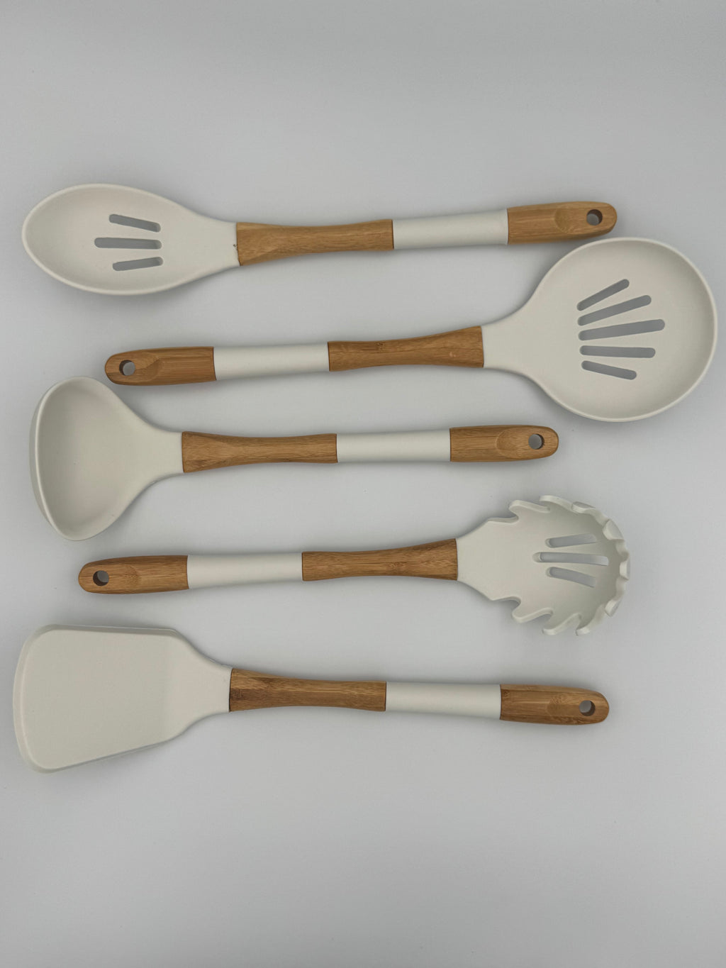 GEM+ | Premium 5 Pcs Wooden Silicone Utensil Set - Heat Resistant - Wood White