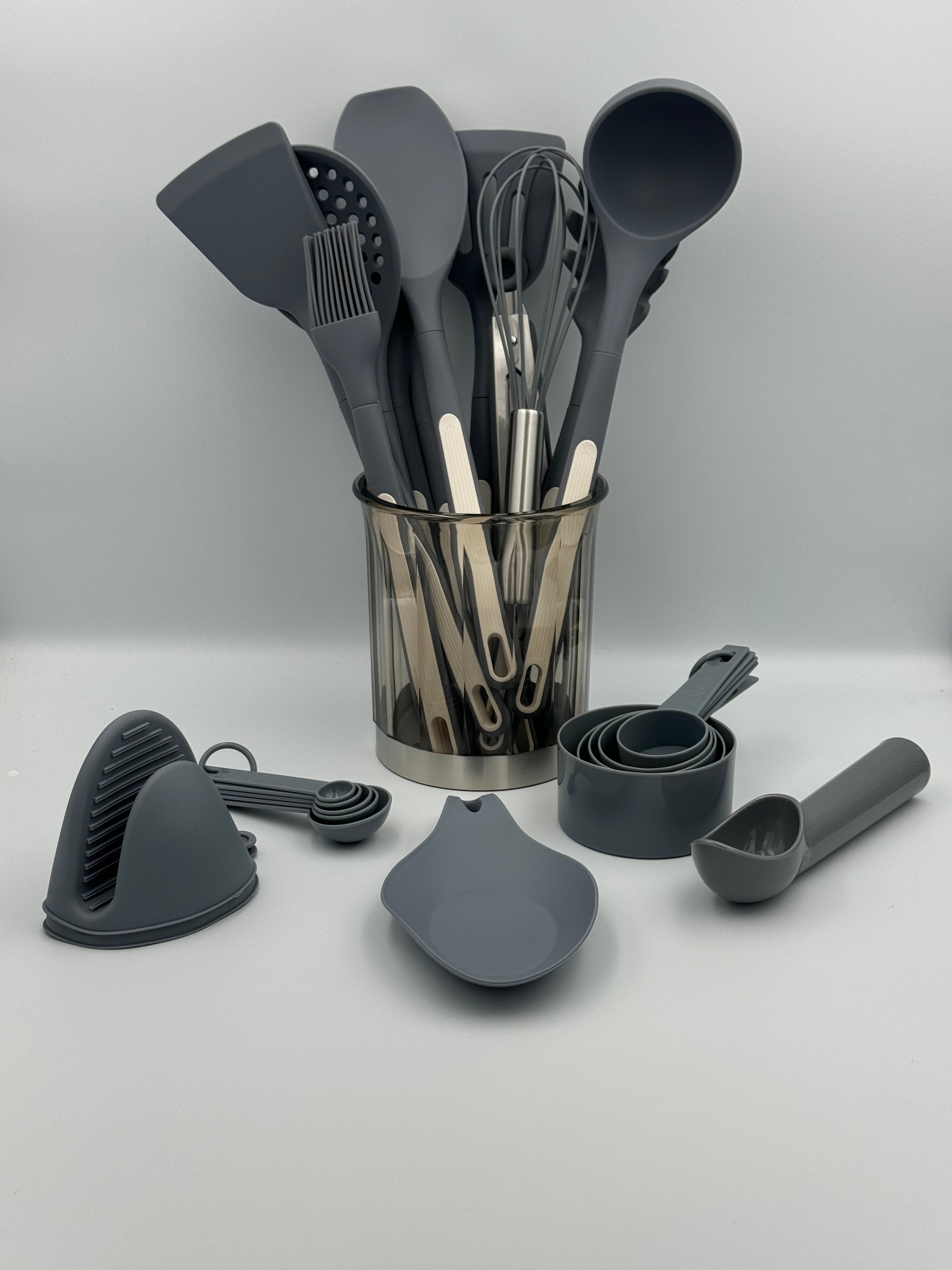 GEM+ | Premium 26-Piece Cooking & Baking Utensil Set Silicone Non-Stick BPA-FREE- Slate Grey