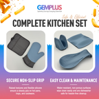 GEM+ | 5 Piece Silicone Kitchen Set – Heat Resistant Oven Mitt, Pot Holder, Spoon Rest & Trivet Set