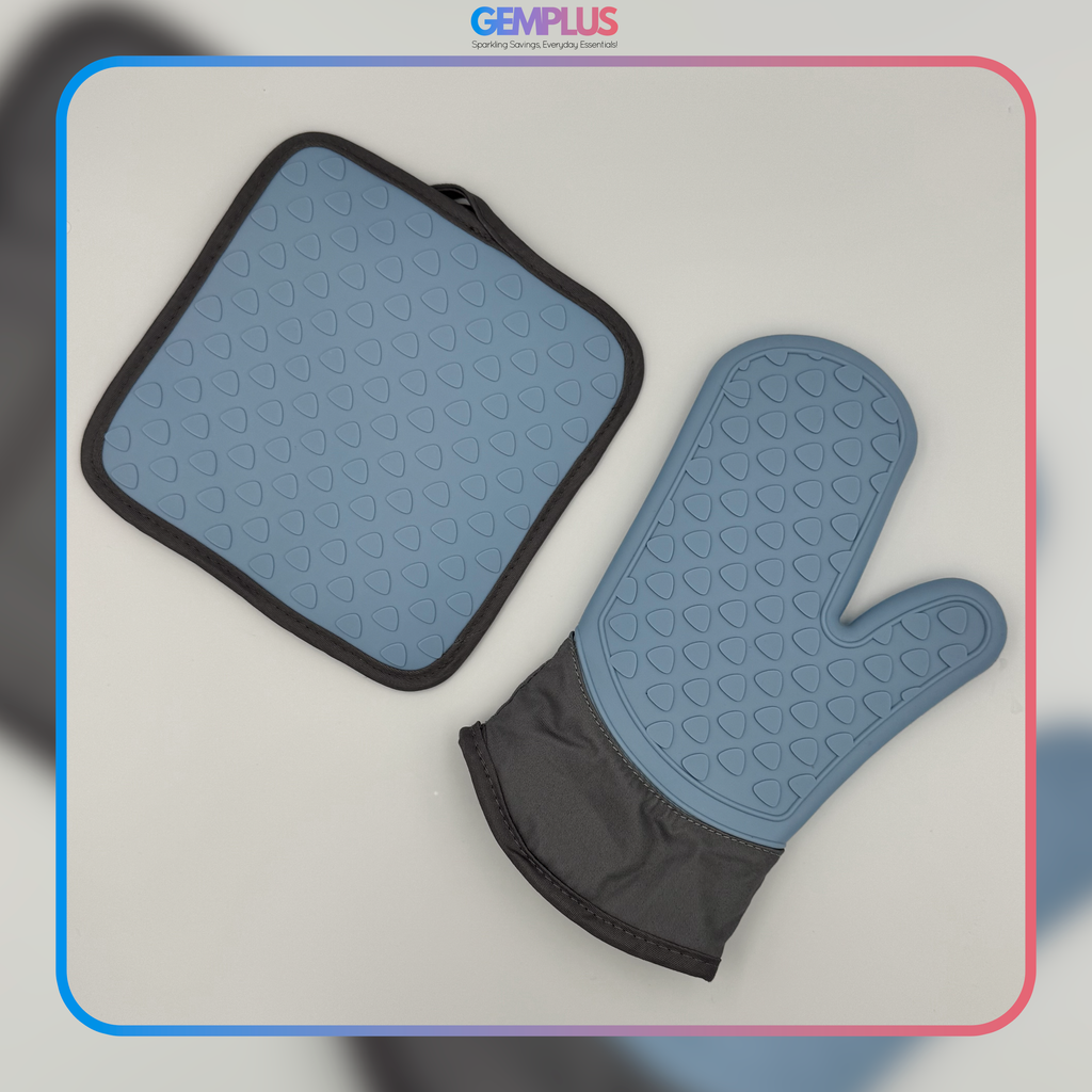 GEM+ | 5 Piece Silicone Kitchen Set – Heat Resistant Oven Mitt, Pot Holder, Spoon Rest & Trivet Set