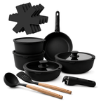 GEM+ | 17PCS Non-Stick Cookware Set Black – Induction & Gas Compatible Aluminium Pots & Pans