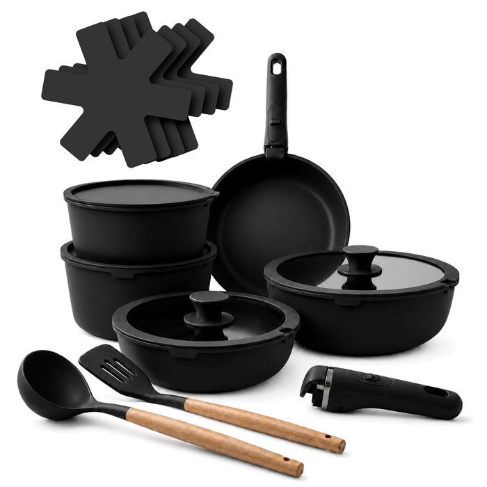 17-Piece Non-Stick Induction Cookware Set, Black