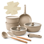 GEM+ | 17PCS Non-Stick Cookware Set Cream – Aluminium Induction Compatible Pots & Pans