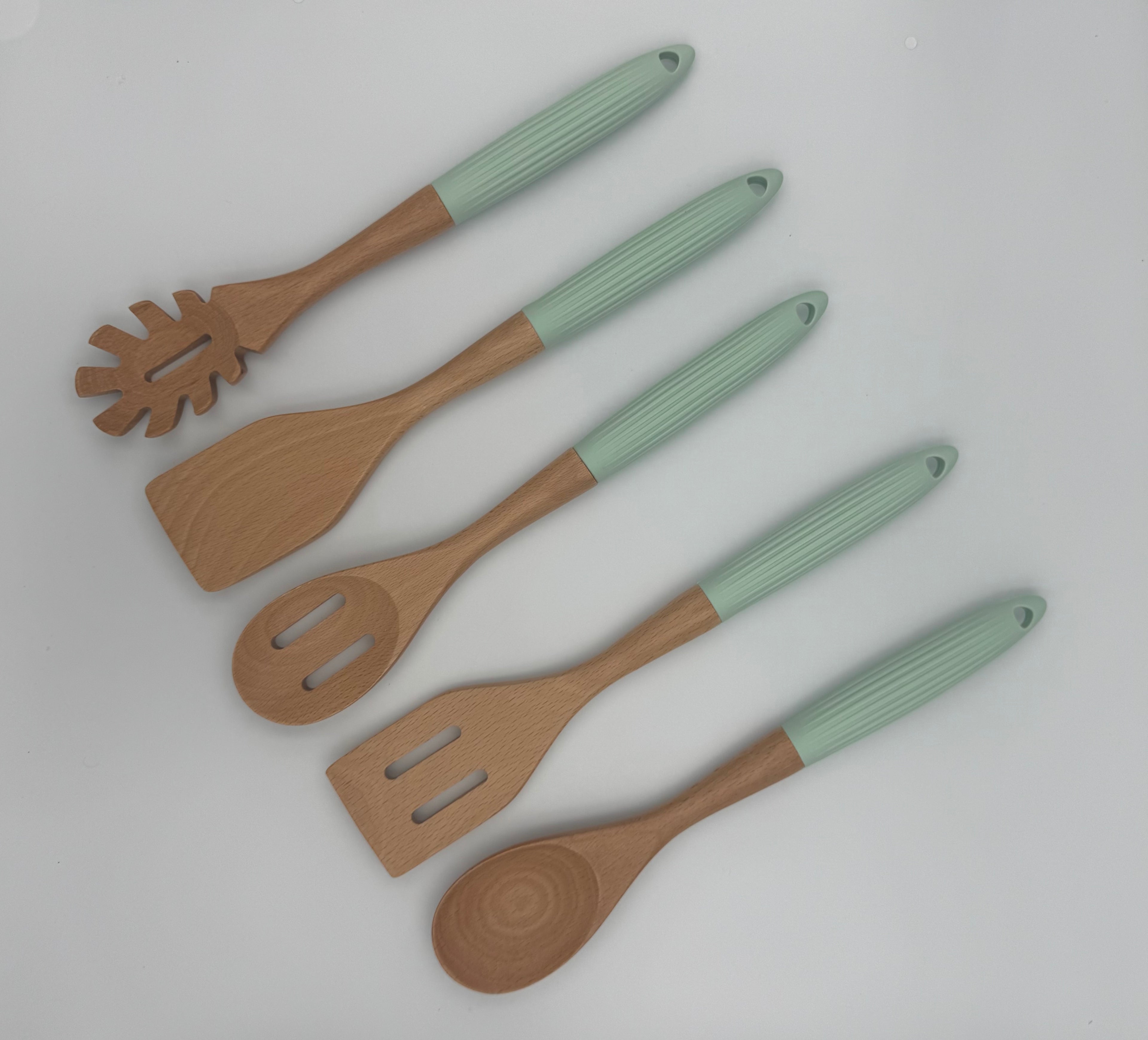 GEM+ | 5-Piece Premium Wooden & Silicone Utensil Set – Heat Resistant - Mint