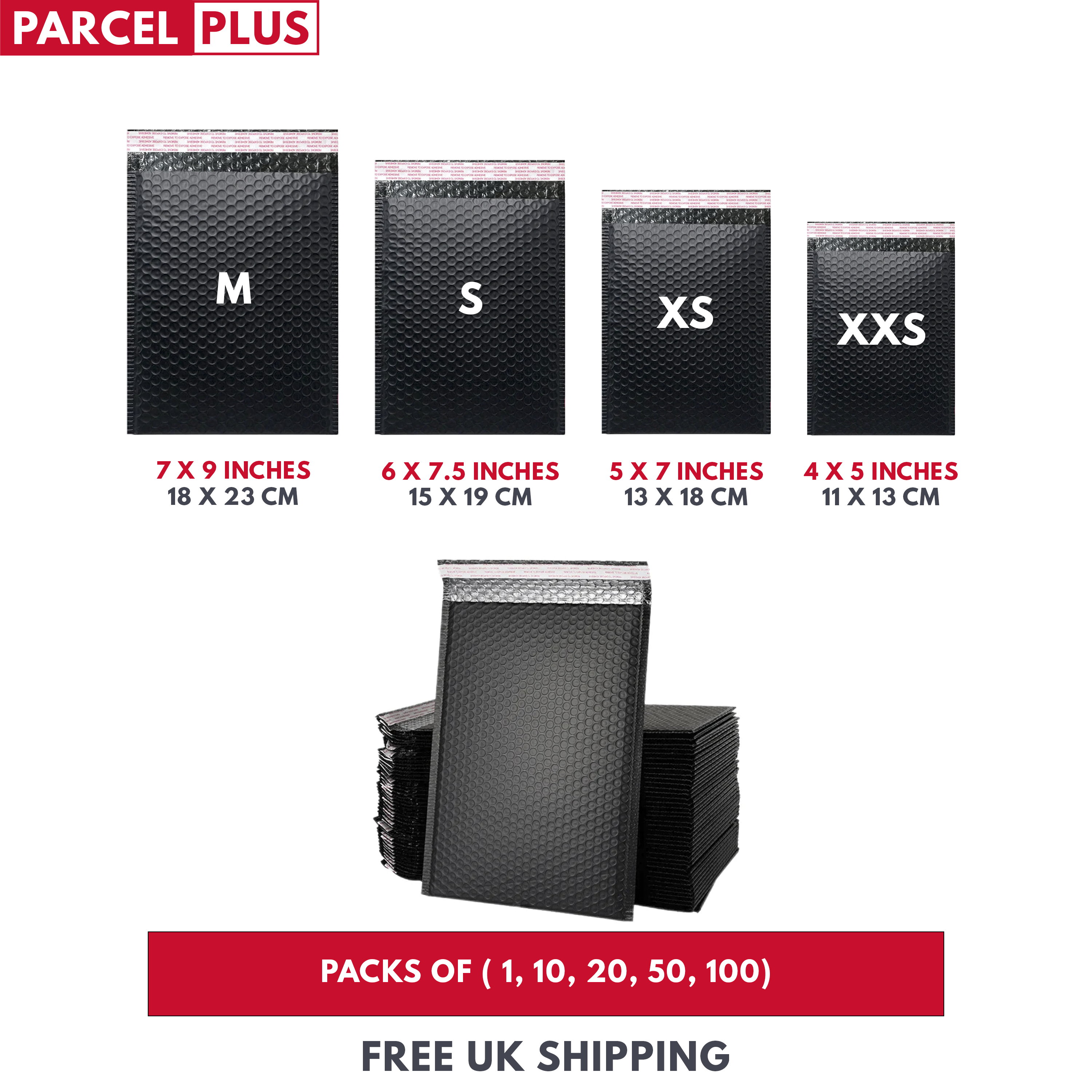 Parcel+ | Strong Small Black Bubble Padded Mailing Envelope Post Bags Postal