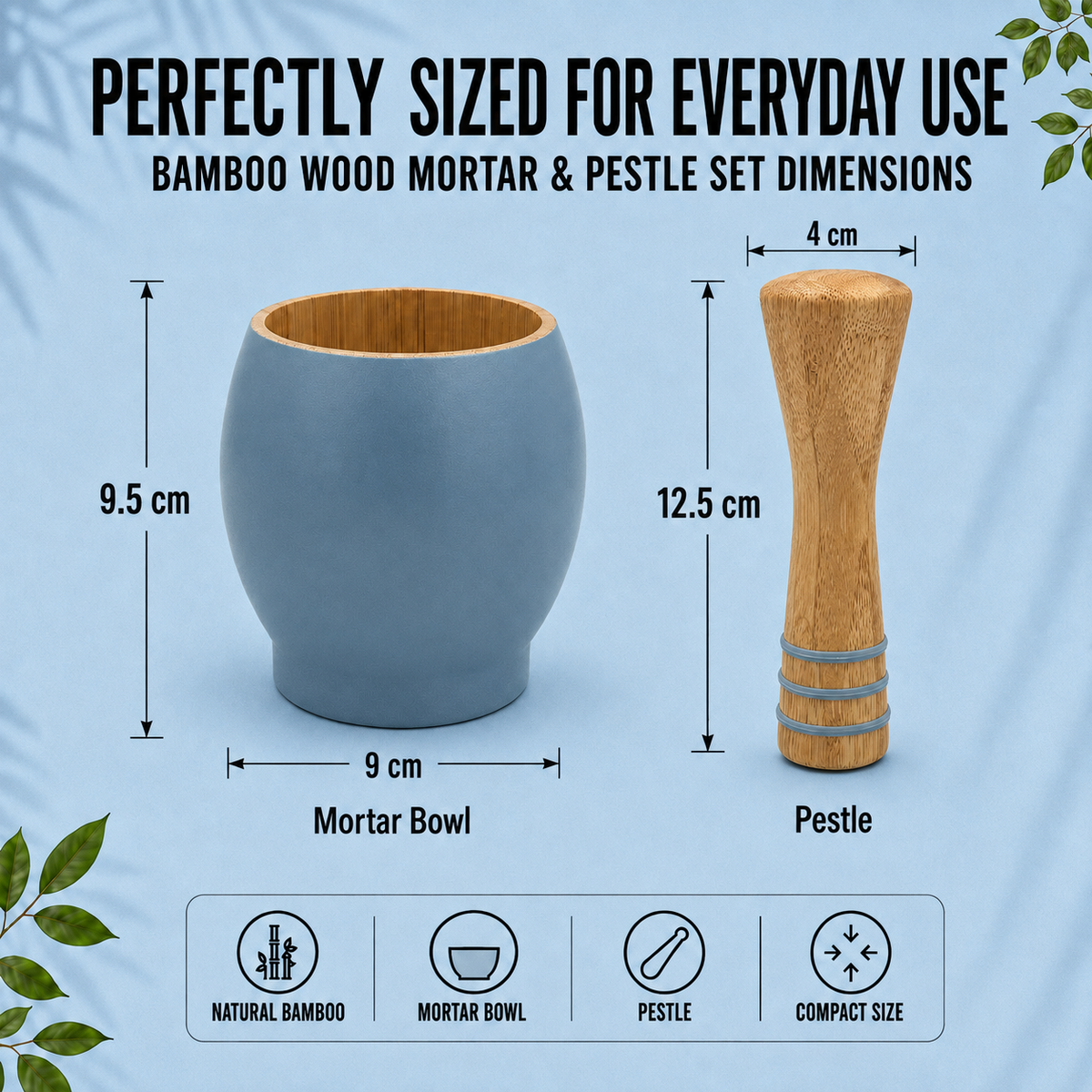 Bamboo Mortar and Pestle Set, Blue