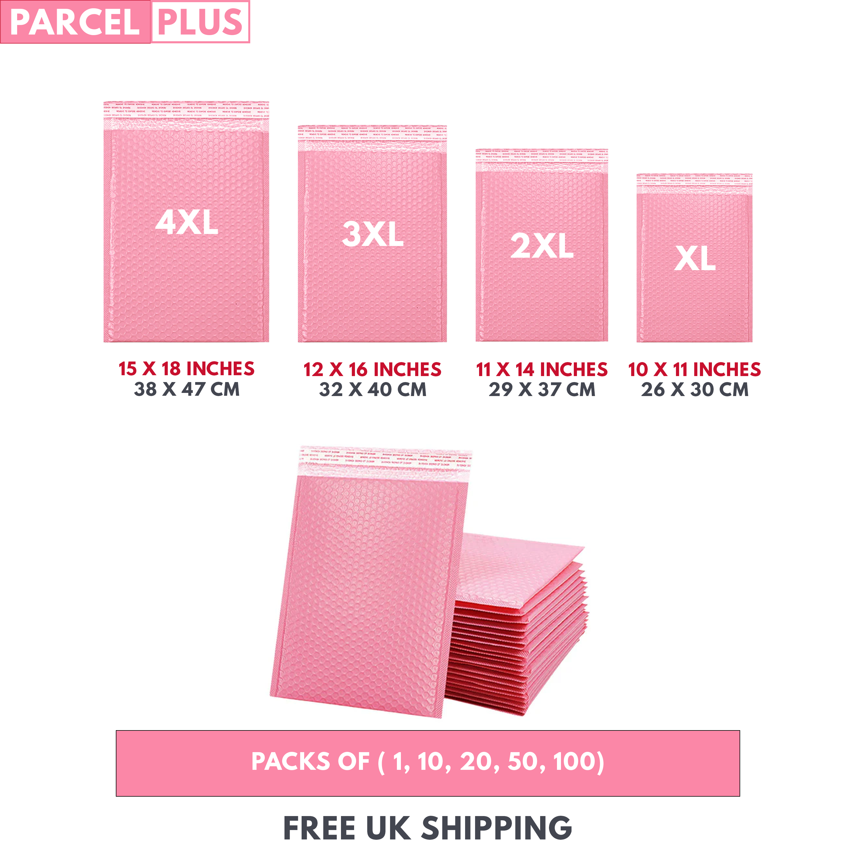 Parcel+ | Strong Large Rose Pink Bubble Padded Mailing Envelope Post Bags Postal