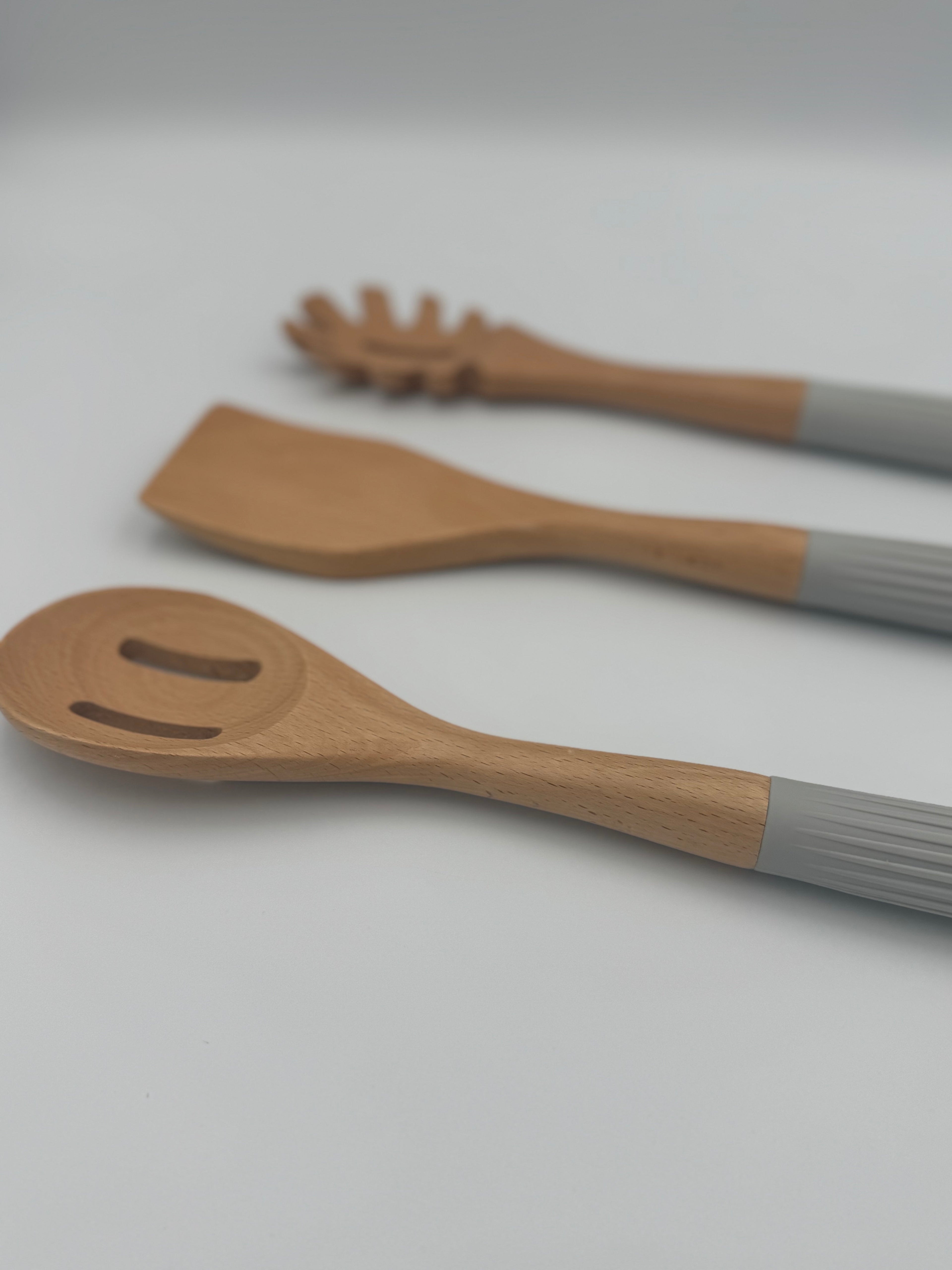 GEM+ | 5-Piece Premium Wooden & Silicone Utensil Set – Heat Resistant - Grey