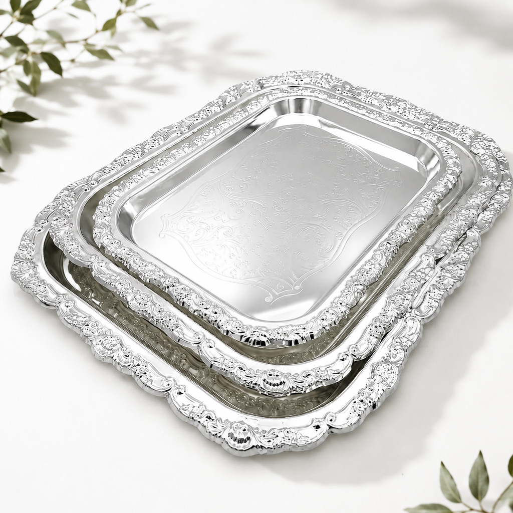 3 Silver-Plated Serving Trays for Bread & Desserts