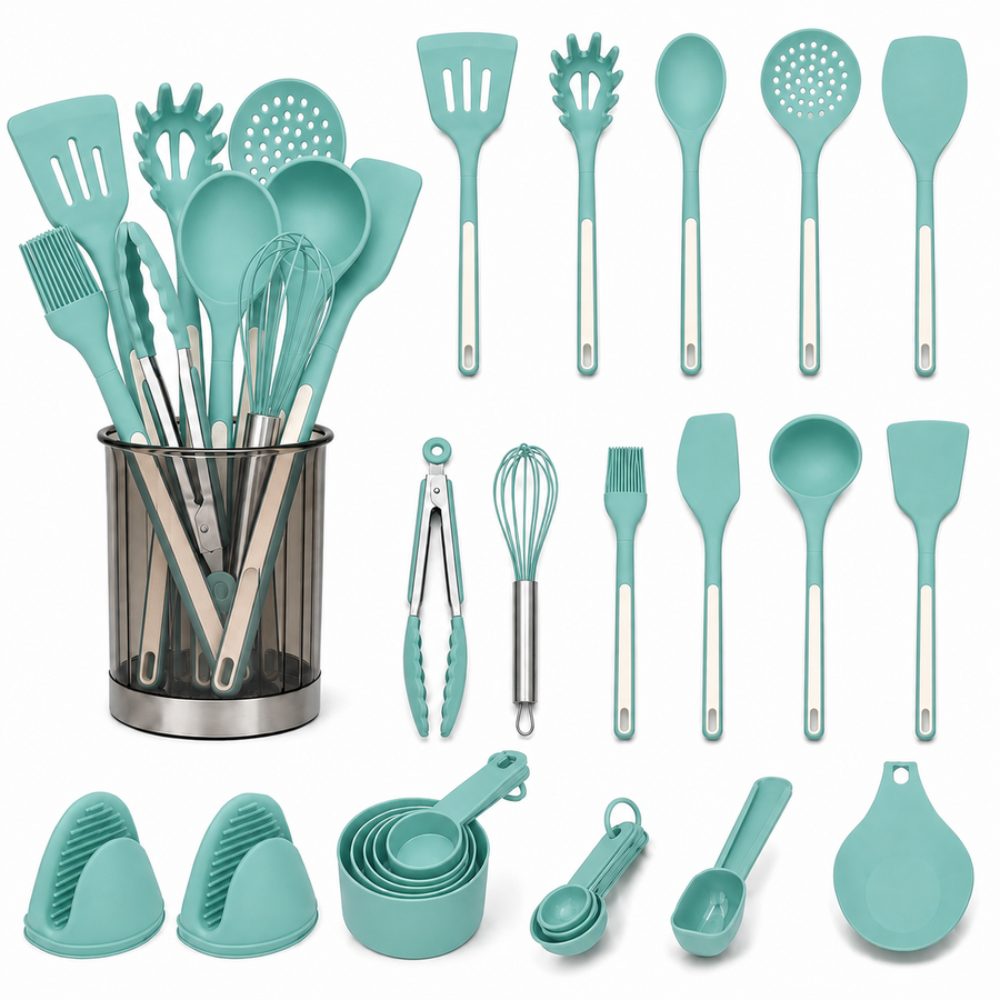 26-Piece Silicone Utensil Set, Teal