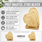 3 Heart Bamboo Chopping Boards with Stand, White
