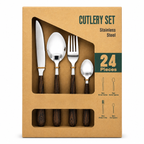 GEM+ | 24-Piece Stainless Steel Cutlery Set Dark Walnut Print Rust-Resistant