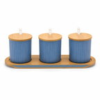 GEM+ | Ceramic Storage Jars Set of 3 Blue – Kitchen Canisters with Bamboo Lids, Spoons & Tray