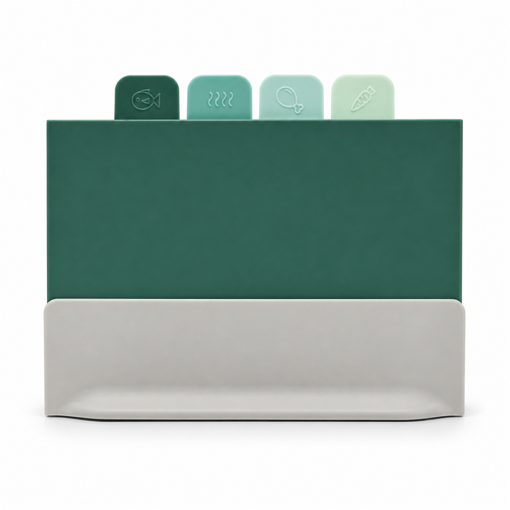 GEM+ | Chopping Boards Set of 4 Green with Stand – Plastic Kitchen Cutting Boards with Holder