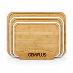 GEM+ | Bamboo Chopping Boards Set with Stand White Trim – 3 Piece Wooden Kitchen Cutting Board Set