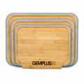 3 Bamboo Chopping Boards with Stand, Blue Trim