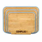 GEM+ | Bamboo Chopping Boards Set with Stand Blue Trim – 3 Piece Wooden Kitchen Cutting Board Set