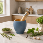 Bamboo Mortar and Pestle Set, Blue